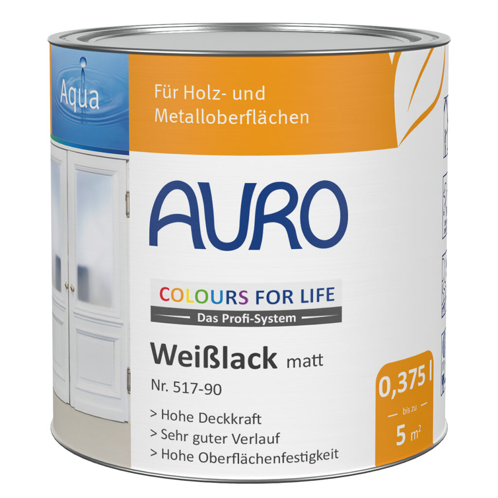 AURO COLOURS FOR LIFE Weißlack, matt in 0,75 Liter Dose – schnelltrocknend und gilbungsfrei für innen und außen