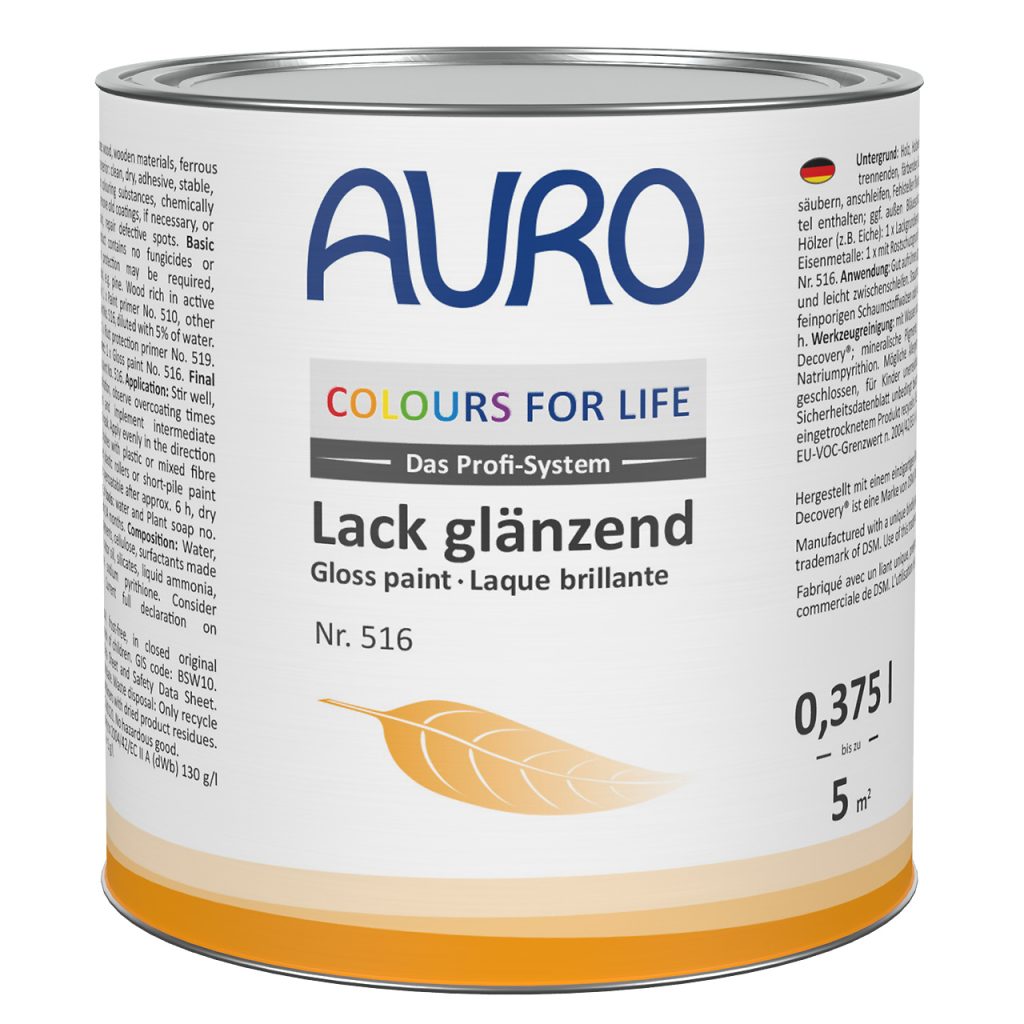 AURO COLOURS FOR LIFE Lack, glänzend Nr. 516 – 0,375 Liter Dose AURO COLOURS FOR LIFE Lack, glänzend in 0,375 Liter Dose für Holz und Metall