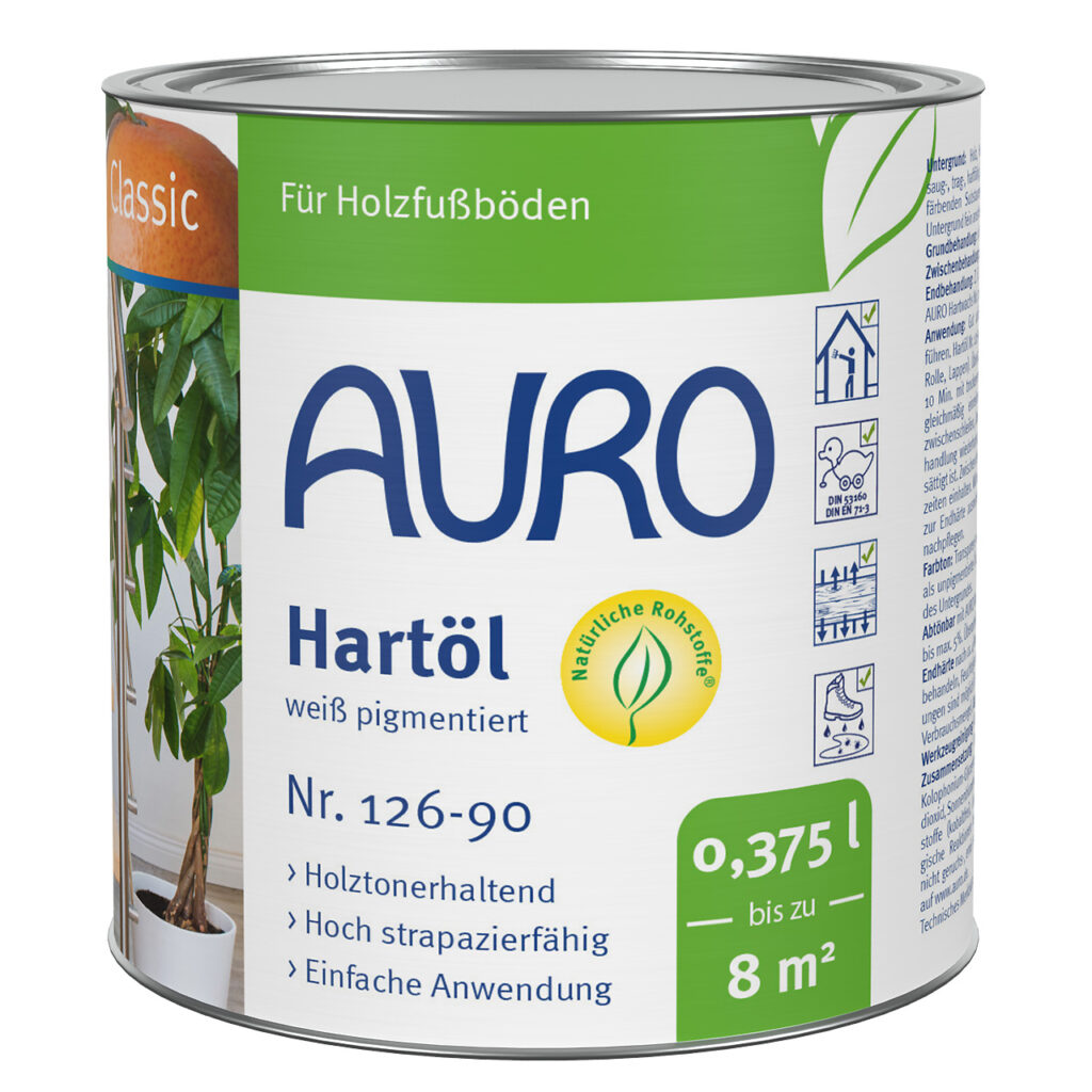 AURO Hartöl, weiß pigmentiert Nr. 126-90 – 0,375 Liter Dose für Möbel AURO Hartöl, weiß pigmentiert Nr. 126-90 in 0,375 Liter Dose für helle Holzflächen