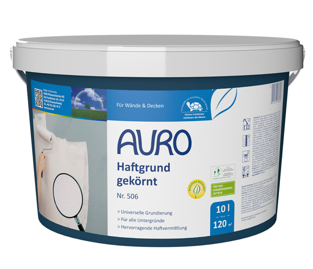 AURO Haftgrund Nr. 506, gekörnt, Grundierung 10 Liter Gebinde AURO Haftgrund, gekörnt Nr. 506 als 10 Liter Gebinde – diffusionsoffen und tropfarm für perfekte Anstrichvorbereitung