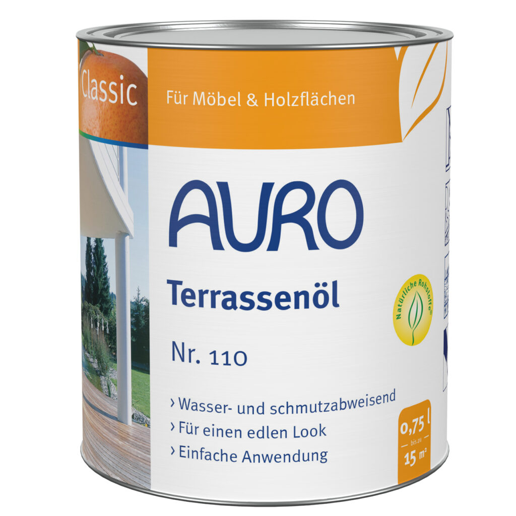 AURO Terrassenöl Nr. 110 – 0,75 Liter Dose für Terrassenschutz AURO Terrassenöl Nr. 110 in 0,75 Liter Dose – natürlicher Holzschutz für Terrassen