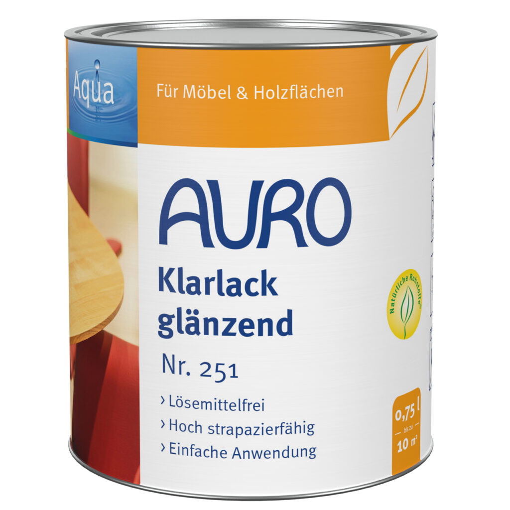 AURO Klarlack, glänzend Nr. 251 – 0,75 Liter Dose glänzender Möbellack AURO Klarlack, glänzend Nr. 251 – 0,75 Liter Dose für Möbel und Holzobjekte im Innenbereich