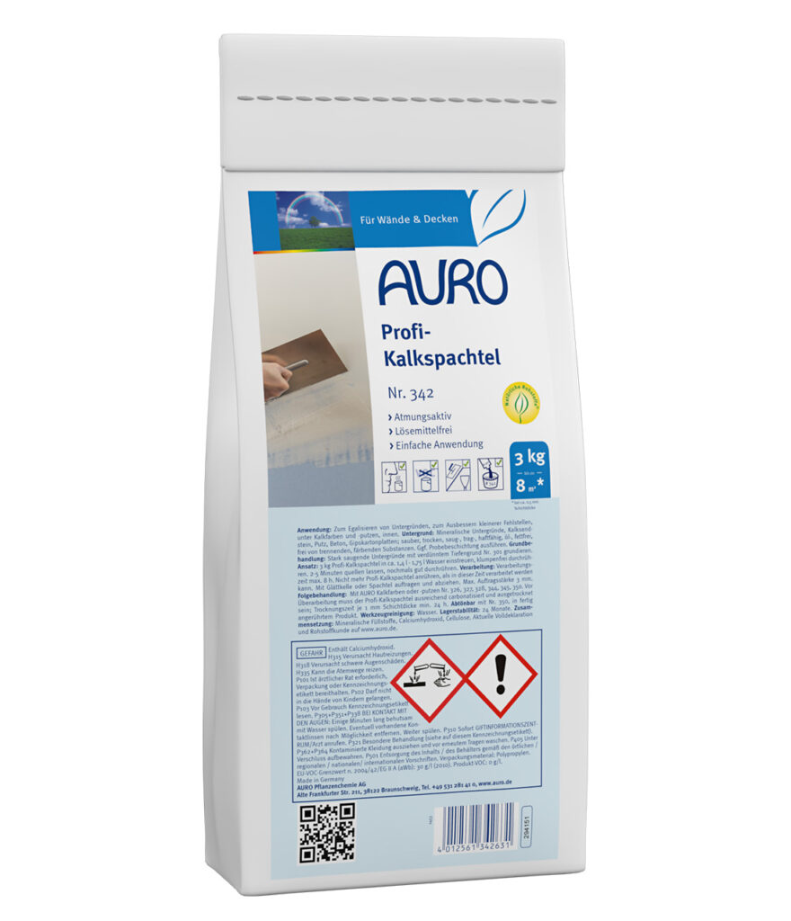 AURO Profi-Kalkspachtel Nr. 342 im 3 kg Sack zur Egalisierung ungleichmäßig saugender Wände wie Gipskartonplatten