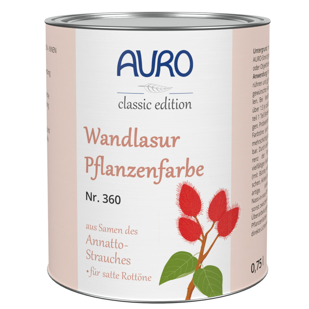 AURO Wandlasur-Pflanzenfarbe Nr. 360 Ipiak-Rot 0,75 L Dose AURO Wandlasur-Pflanzenfarbe Nr. 360 in Ipiak-Rot, 0,75 Liter Dose – Pflanzenpigmente für kreative Wandgestaltung