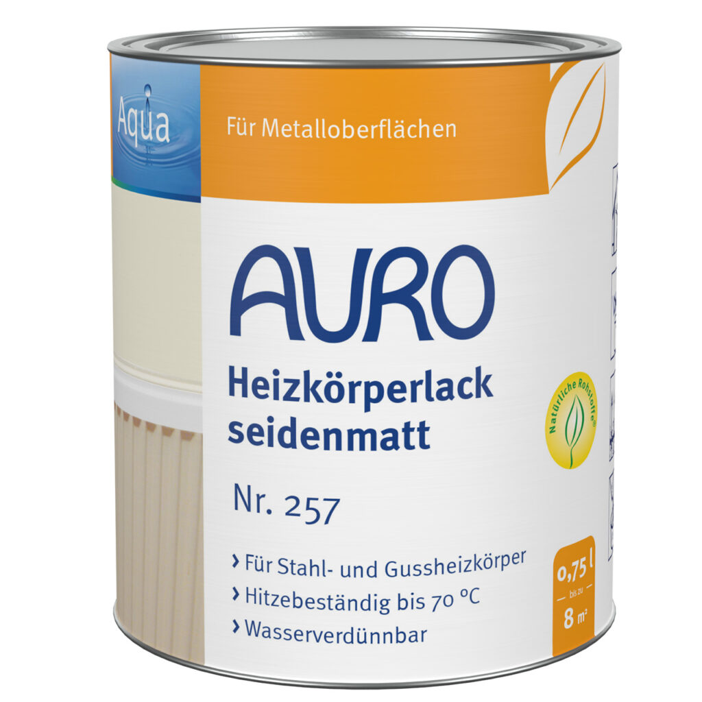 AURO Heizkörperlack Nr. 257 seidenmatt weiß 0,75 Liter Dose AURO Heizkörperlack Nr. 257 seidenmatt weiß in 0,75 Liter Dose, geruchsarm, schnell trocknend, witterungsbeständig