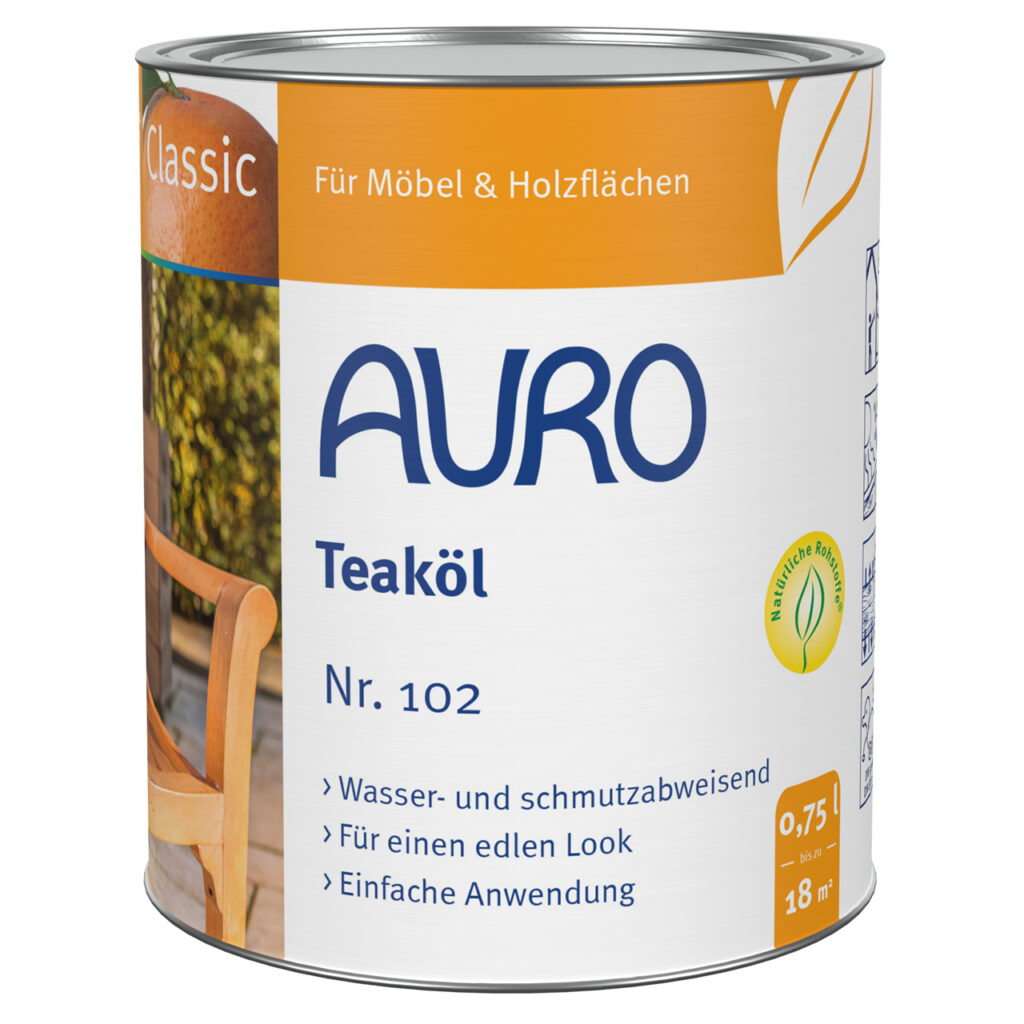 AURO Teaköl Nr. 102 – 0,75 Liter Dose für Gartenmöbelpflege AURO Teaköl Nr. 102 in 0,75 Liter Dose – Holzöl für Außenbereich, naturfarben, geeignet für Gartenmöbelpflege
