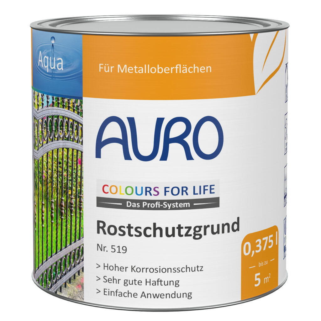 AURO COLOURS FOR LIFE Rostschutzgrund Nr. 519 Dose 0,375 Liter AURO COLOURS FOR LIFE Rostschutzgrund Nr. 519 in 0,375 Liter Dose – Grundierung zum Schutz von Eisen und Stahl vor Rost