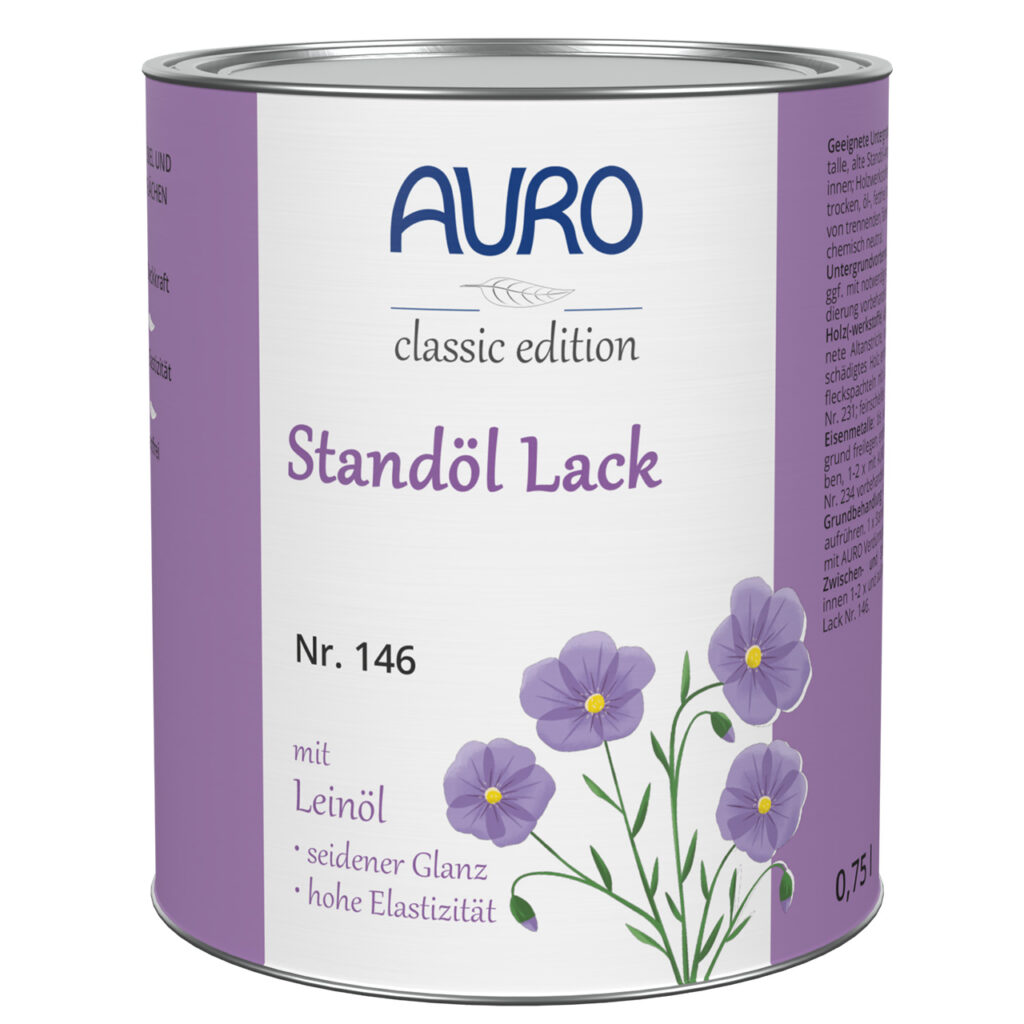 AURO Standöl-Lack Nr. 146 – Holzanstrich 0,75 Liter Dose AURO Standöl-Lack Nr. 146 in 0,75 Liter Dose – seidener Holzanstrich aus Leinöl für Eisenmetalle und Holz