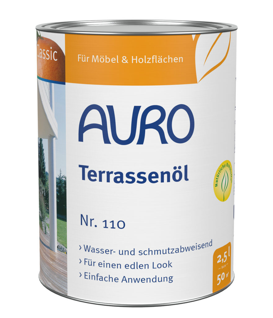 AURO Terrassenöl Nr. 110 in 2,5 Liter Dose – farbgebendes Öl für Holzterrassen
