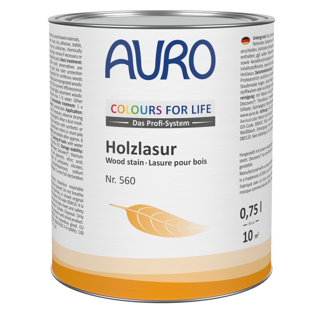 AURO COLOURS FOR LIFE Holzlasur Nr. 560 in 0,75 Liter Dose für innen und außen, lösemittelfrei, seidenmatt, pflegend und witterungsbeständig