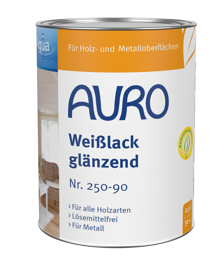 AURO Weißlack glänzend Nr. 250-90 in 2,5 Liter Dose für Holzwerkstoffe im Innenbereich