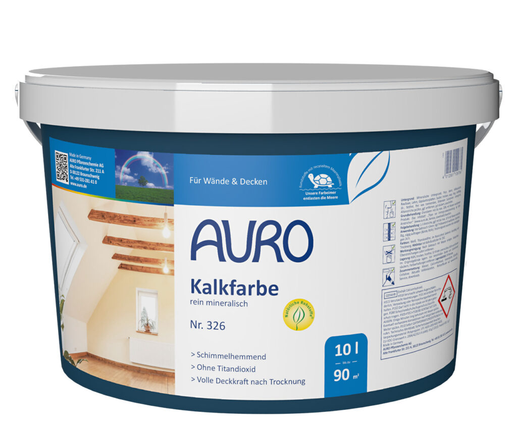 AURO Kalkfarbe Nr. 326 – 10 Liter Gebinde für Innenräume mit hoher Feuchtigkeit AURO Kalkfarbe Nr. 326 in 10 Liter Gebinde – lösemittelfreie, atmungsaktive Innenwandfarbe für feuchte Räume
