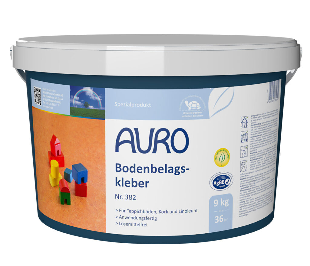 AURO Bodenbelagskleber Nr. 382 für Linoleum – 9 kg Gebinde AURO Bodenbelagskleber Nr. 382 im 9 kg Gebinde, ideal für Linoleum, Kork und Naturfaserbeläge im Innenbereich.