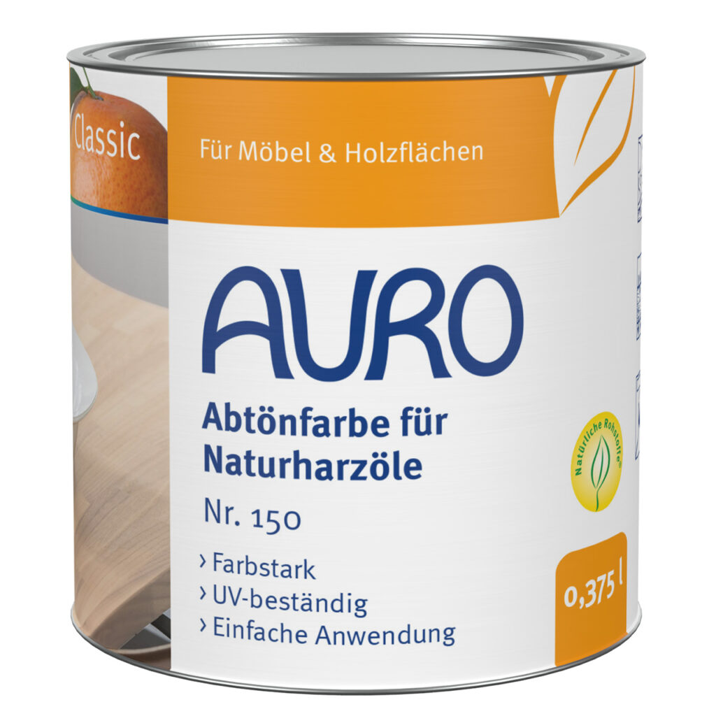 AURO Abtönfarbe für Naturharzöle Nr. 150 – 0,375 Liter Dose für Öle AURO Abtönfarbe für Naturharzöle Nr. 150 in 0,375 Liter Dose – hochwertige Farbkonzentrate für farbige Naturöle