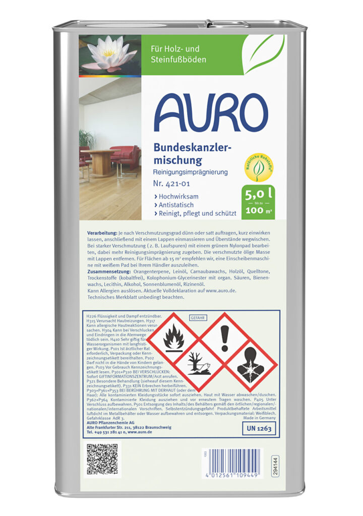 AURO Reinigungsimprägnierung Nr. 421-01 Kanister 5 Liter AURO Bundeskanzlermischung Reinigungsimprägnierung im 5 Liter Kanister für geölte oder gewachste Böden