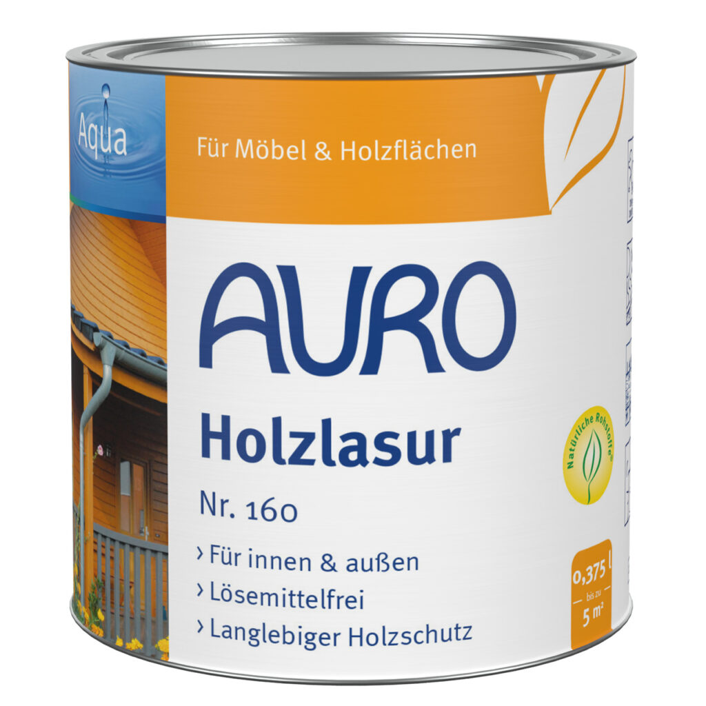 AURO Holzlasur, Aqua Nr. 160 in 0,375 Liter Dose – seidenglänzende Lasur für Innen und Außen