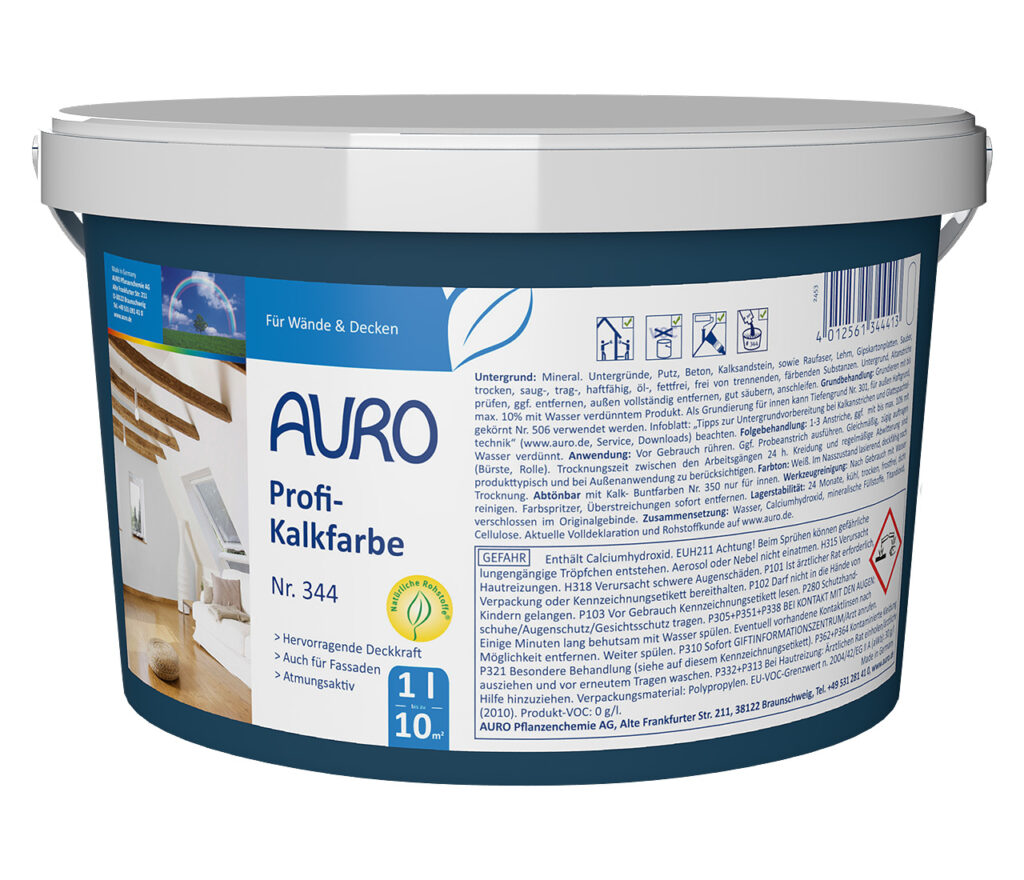 AURO Profi-Kalkfarbe Nr. 344 – 1 Liter Gebinde mineralische Wandfarbe AURO Profi-Kalkfarbe Nr. 344, 1 Liter Gebinde – mineralische Innenfarbe auf Sumpfkalkbasis, ideal für gesundes Raumklima