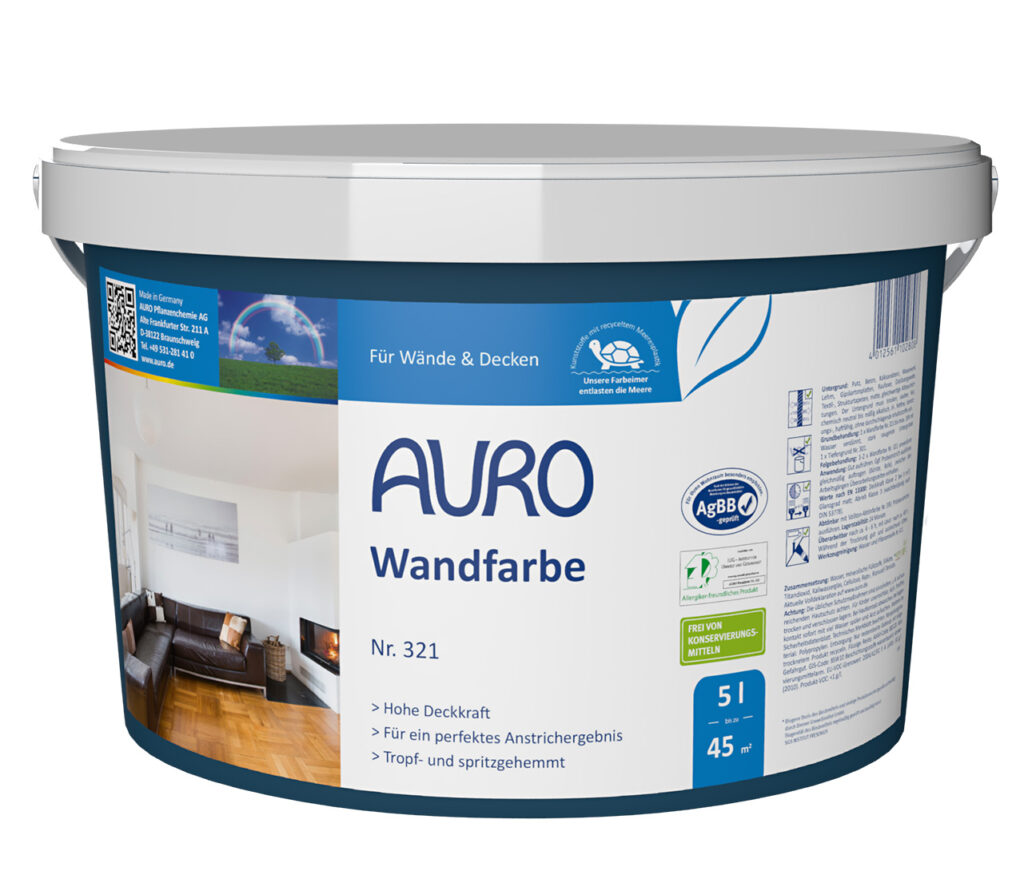 AURO Wandfarbe Nr. 321 – 5 Liter Gebinde Innenraumfarbe mit REPLEBIN® Bindemittel AURO Wandfarbe Nr. 321 im 5 Liter Gebinde – hochwertige, waschbeständige Dispersionsfarbe für Innenräume