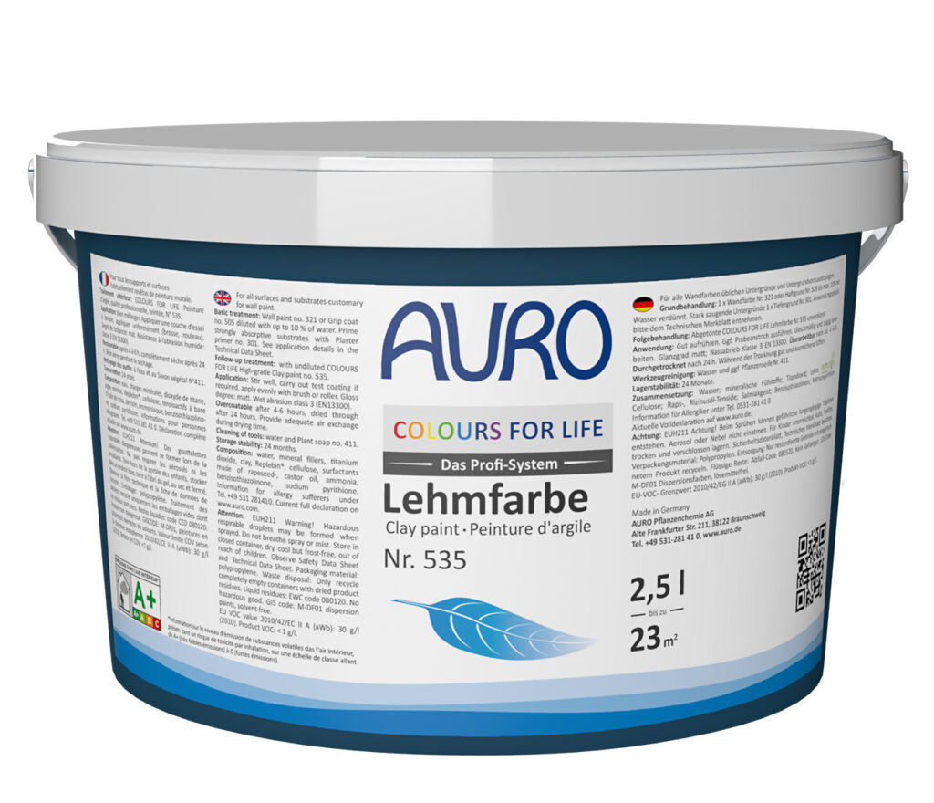 AURO COLOURS FOR LIFE Profi-Lehmfarbe Nr. 535, Lehmfarbe, 2,5 Liter Gebinde AURO COLOURS FOR LIFE Profi-Lehmfarbe Nr. 535 als 2,5 Liter Gebinde für atmungsaktive Wände in Bad und Küche