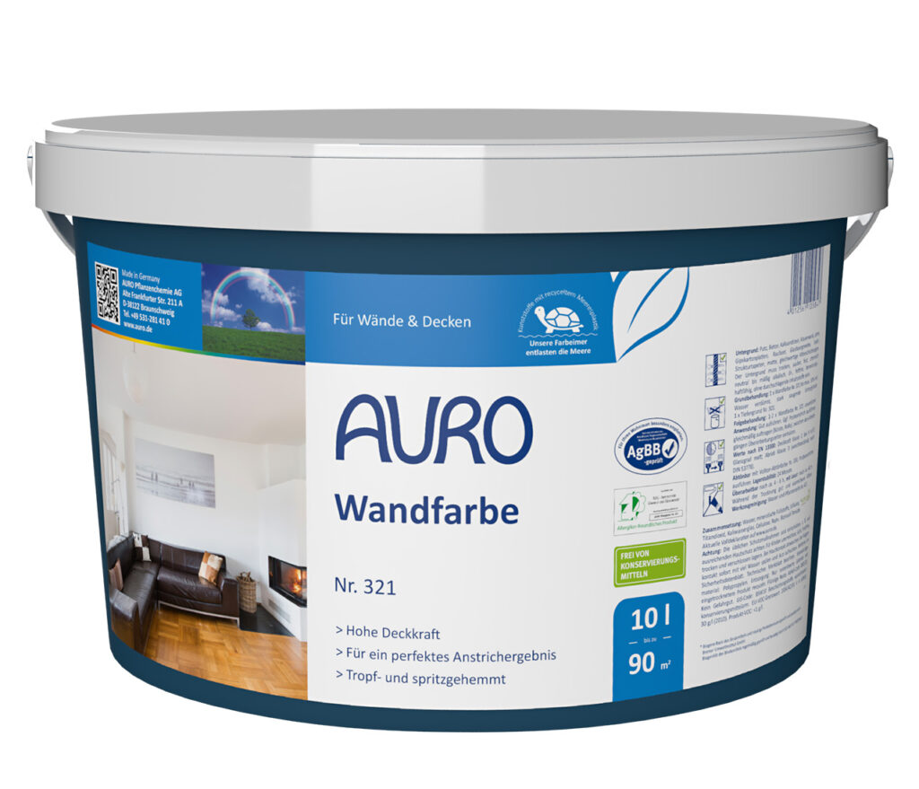 AURO Wandfarbe Nr. 321 in 10 Liter Gebinde – tropfarm, spritzarm, stark deckend für große Wandflächen