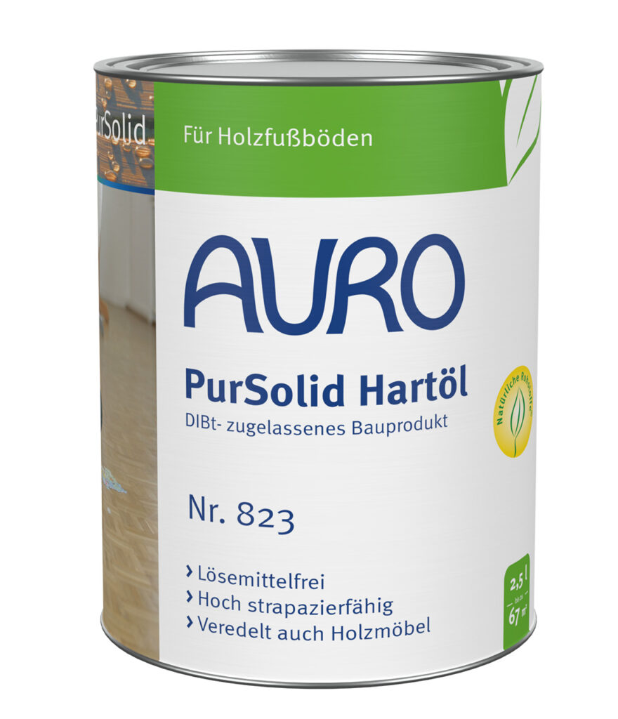 AURO PurSolid Hartöl (DIBt-zugelassenes Bauprodukt) Nr. 823 in 2,5 Liter Dose – transparentes Öl für stark beanspruchte Holz- und Korkflächen im Innenbereich