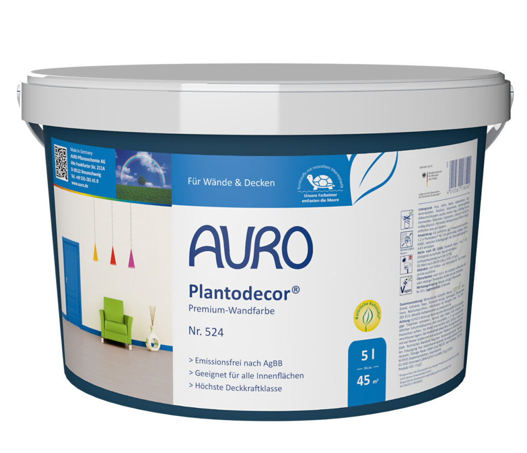 AURO Plantodecor Premium-Wandfarbe Nr. 524 im 5 Liter Gebinde für abriebfeste, dauerhaft weiße Wände