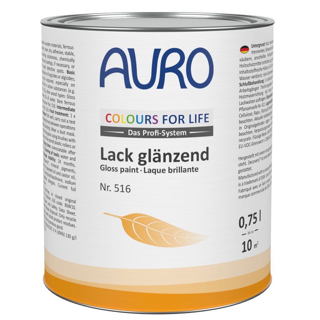 AURO COLOURS FOR LIFE Lack, glänzend Nr. 516 – 0,75 Liter Dose AURO COLOURS FOR LIFE Lack, glänzend in 0,75 Liter Dose für langlebige Innen- und Außenanstriche