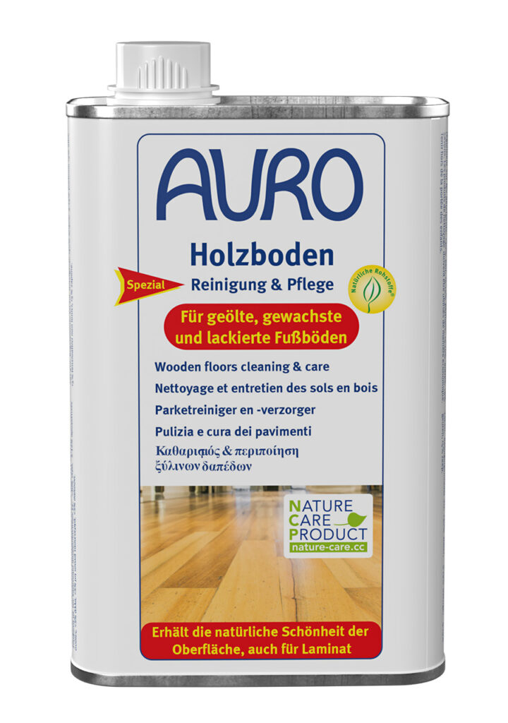 AURO Holzboden Reinigung & Pflege Nr. 661 – 0,5 Liter Gebinde für Holzböden AURO Holzboden Reinigung & Pflege Nr. 661 in 0,5 Liter Blechflasche – gründliche, schonende Reinigung für geölte und lackierte Holzböden