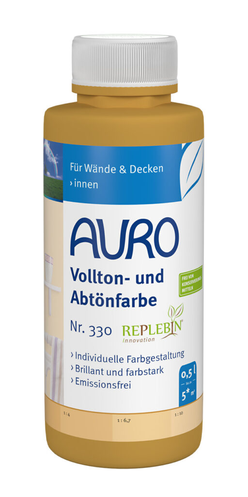 AURO Vollton- und Abtönfarbe Nr. 330 im 0,5 Liter Gebinde für individuelle Wandgestaltung mit Erdpigmenten