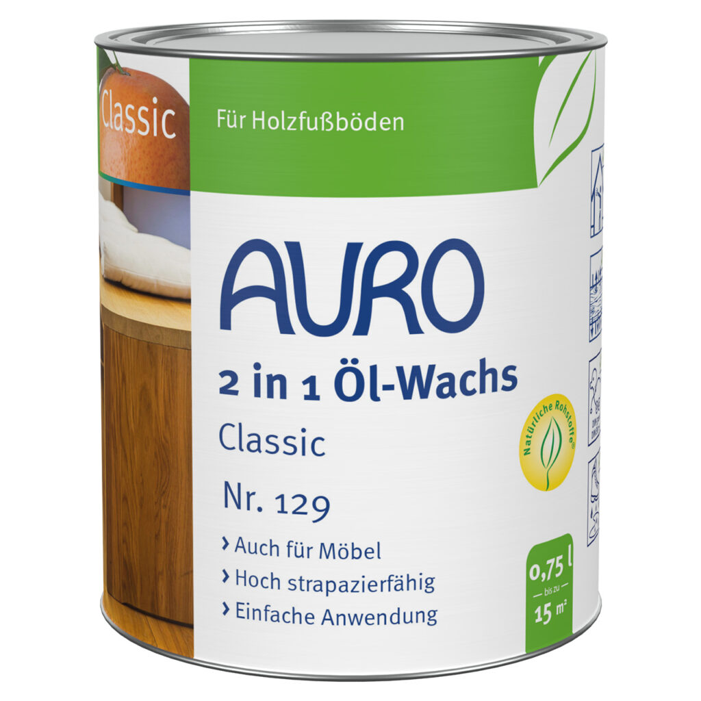 AURO 2 in 1 Öl-Wachs Classic Nr. 129 – 0,75 Liter Dose für Holzmöbel AURO 2 in 1 Öl-Wachs Classic Nr. 129 als 0,75 Liter Dose zur Anwendung auf Holzoberflächen