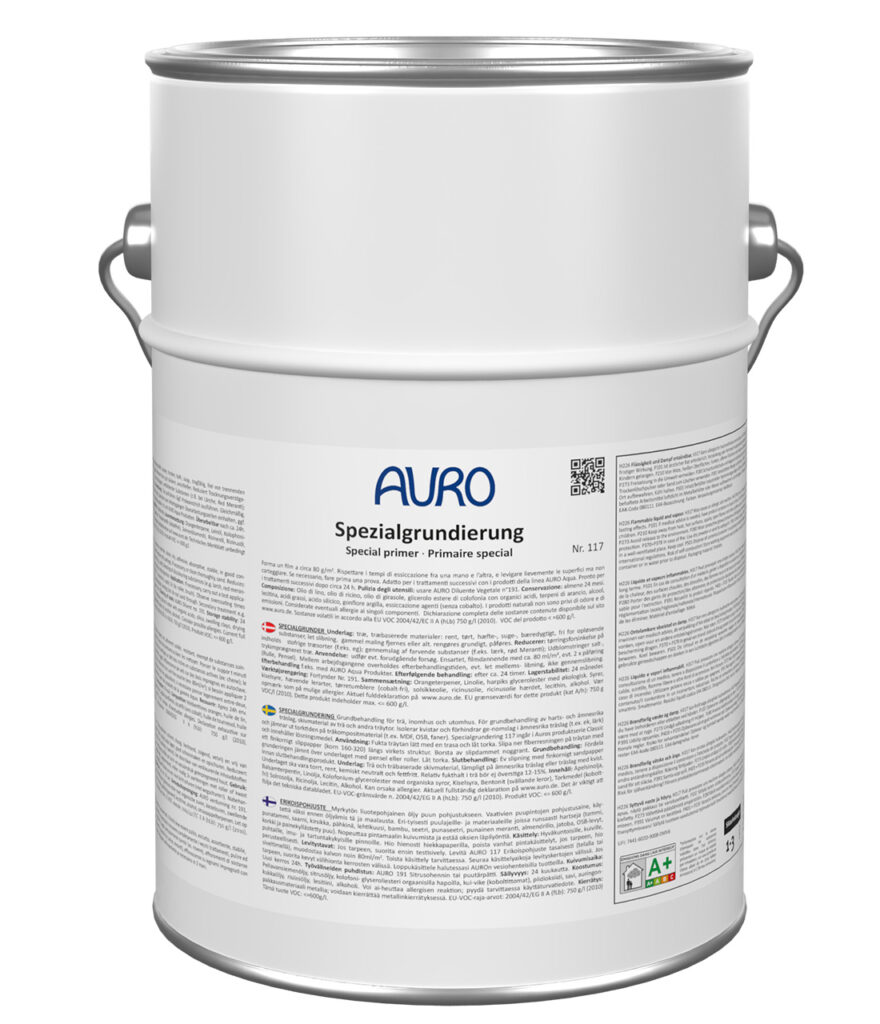 AURO Spezialgrundierung Nr. 117 – 10 Liter Dose für großflächige Holzgrundierung AURO Spezialgrundierung Nr. 117 – große 10 Liter Dose zur professionellen Holzvorbehandlung