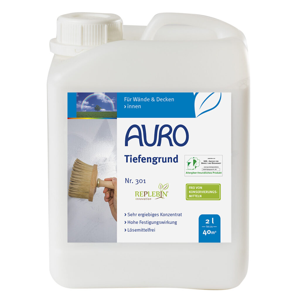 AURO Tiefengrund Nr. 301 – 2 Liter Kanister für optimale Untergrundhaftung AURO Tiefengrund Nr. 301 im 2 Liter Kanister – konservierungsmittelfrei zur Untergrundvorbereitung