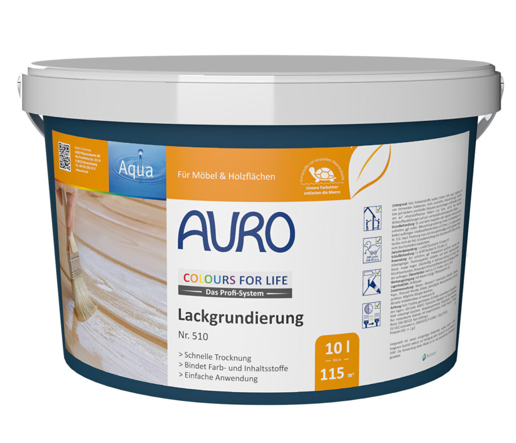 AURO Lackgrundierung Nr. 510 – 10 Liter Gebinde für großflächige Holzgrundierung AURO COLOURS FOR LIFE Lackgrundierung Nr. 510 im großen 10 Liter Gebinde – ideal für größere Holzflächen.