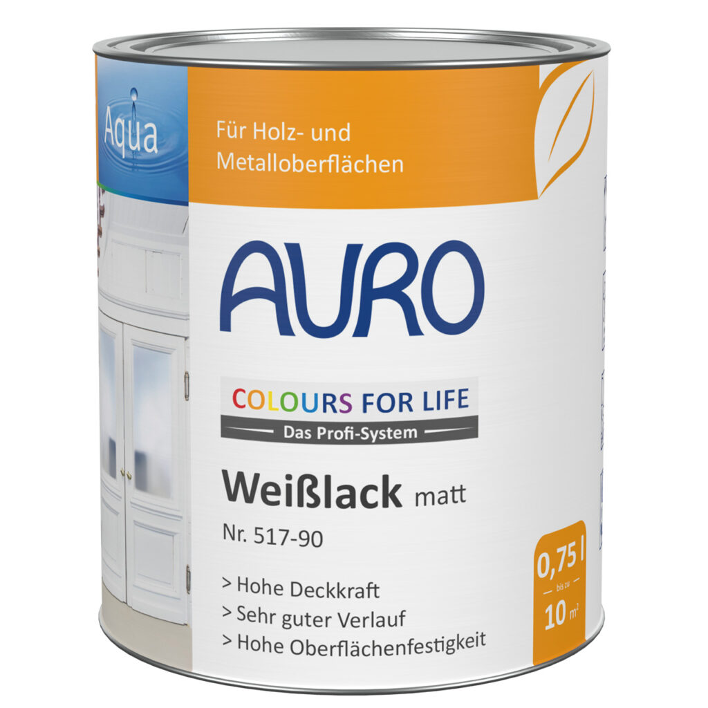 AURO COLOURS FOR LIFE Weißlack, matt im 2,5 Liter Gebinde – ideal für langlebige, matte Oberflächen