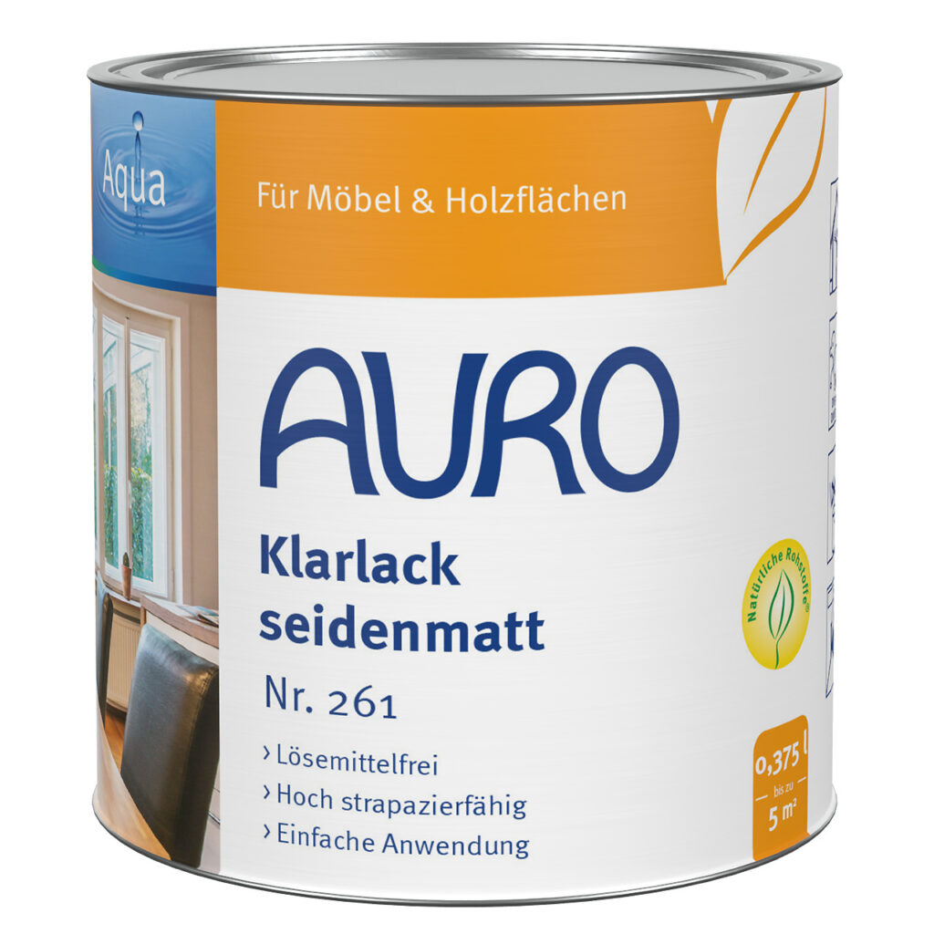 AURO Klarlack seidenmatt Nr. 261 in 0,375 Liter Dose für Holzoberflächen im Innenbereich