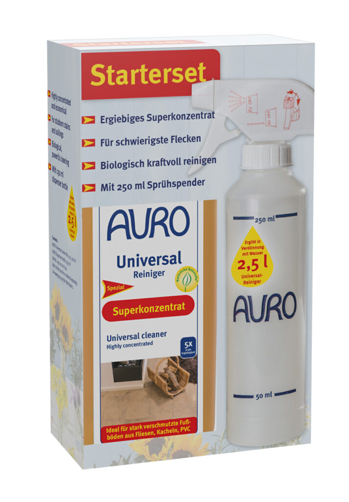 AURO Universal-Reiniger Nr. 471-01 Starterset mit Sprühflasche für sofortige Anwendung AURO Universal-Reiniger Nr. 471-01 im Starterset mit Sprühflasche zum praktischen Aufsprühen