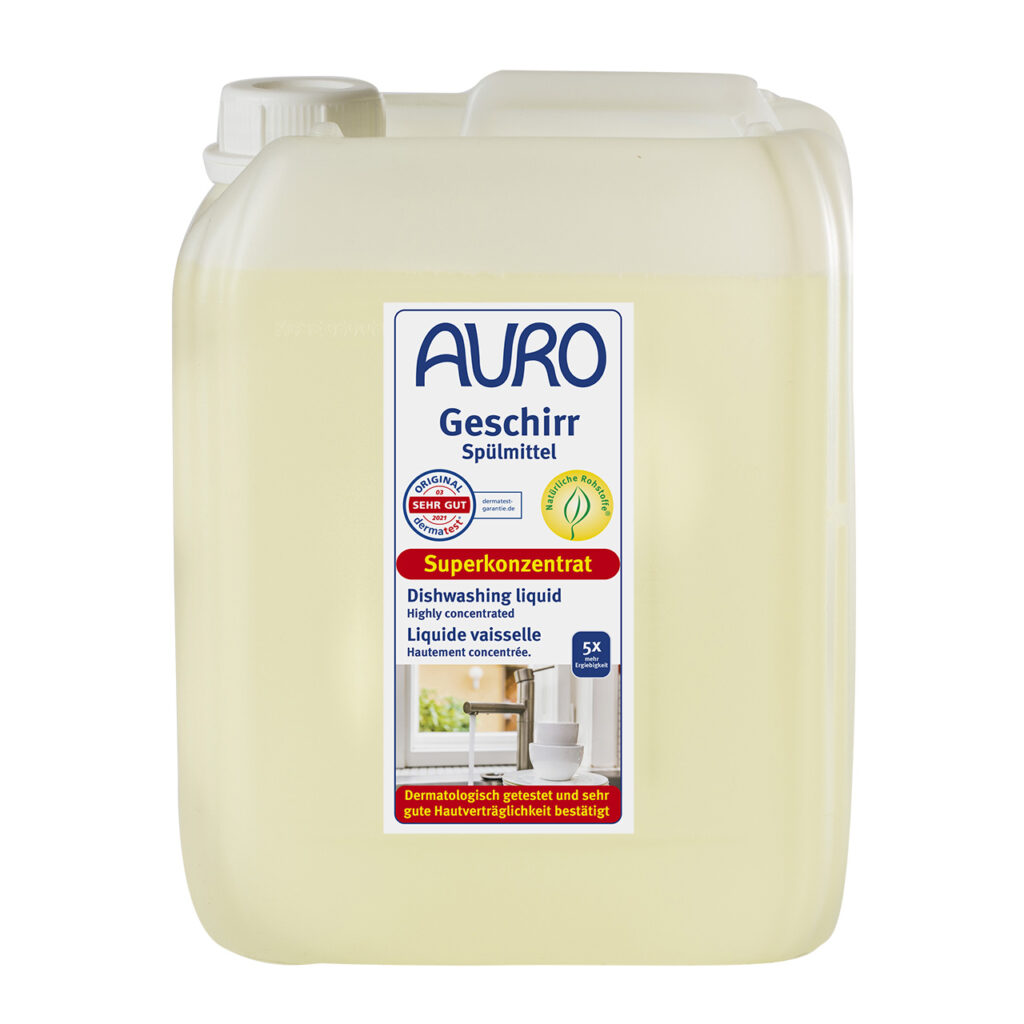 AURO Geschirrspülmittel Nr. 473, Handspülmittel Kanister 5 Liter AURO Geschirrspülmittel Nr. 473 im 5 Liter Kanister – effektive Reinigung für Geschirr und Fenster, sanft zur Haut.