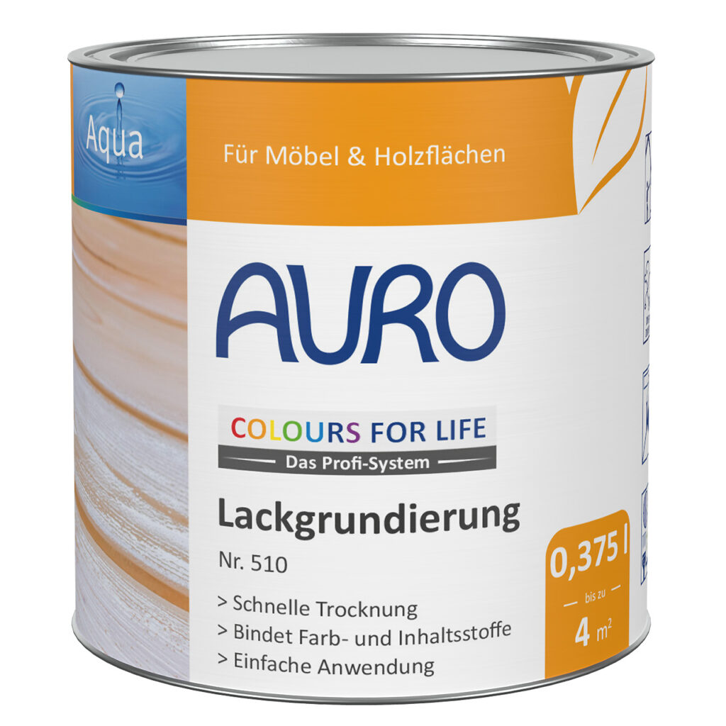 AURO Lackgrundierung Nr. 510 – 0,375 Liter Dose für Holzgrundierung AURO COLOURS FOR LIFE Lackgrundierung Nr. 510 in 0,375 Liter Dose – ideal zur Vorbereitung von Hölzern wie Eiche oder Esche.
