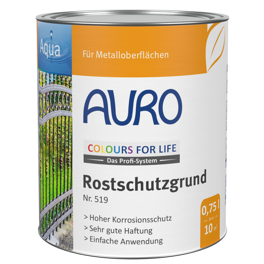 AURO COLOURS FOR LIFE Rostschutzgrund Nr. 519 Dose 0,75 Liter AURO COLOURS FOR LIFE Rostschutzgrund Nr. 519 in 0,75 Liter Dose – Korrosionsschutz für Metallflächen im Innen- und Außenbereich