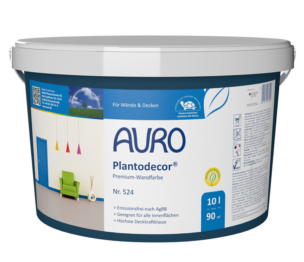 AURO Plantodecor Nr. 524 Wandfarbe 10 Liter Gebinde weiß AURO Plantodecor Premium-Wandfarbe Nr. 524 als 10 Liter Gebinde mit hoher Deckkraft und REPLEBIN-Technologie