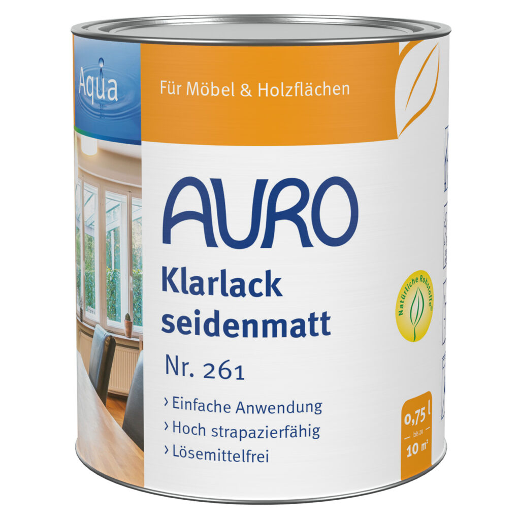 AURO Klarlack seidenmatt Nr. 261 – 0,75 Liter Dose für Möbel AURO Klarlack seidenmatt Nr. 261 in 0,75 Liter Dose zur Behandlung von Möbeln aus Holz