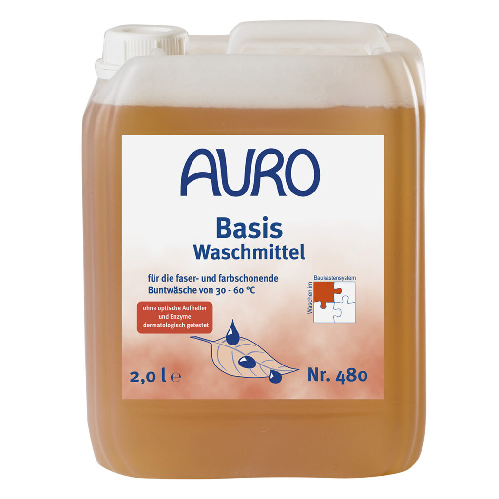 AURO Basis-Waschmittel Nr. 480 im 2 Liter Kanister, faserschonend und hautverträglich für Buntwäsche