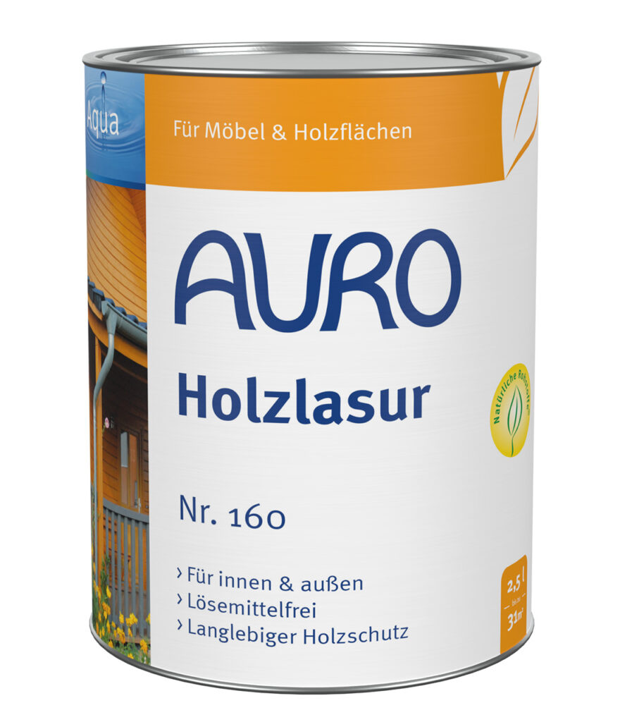 AURO Holzlasur, Aqua Nr. 160 – 2,5 Liter Dose für Innen & Kindermöbel AURO Holzlasur, Aqua Nr. 160 im 2,5 Liter Gebinde – lösungsmittelfreie Holzlasur für Kindermöbel