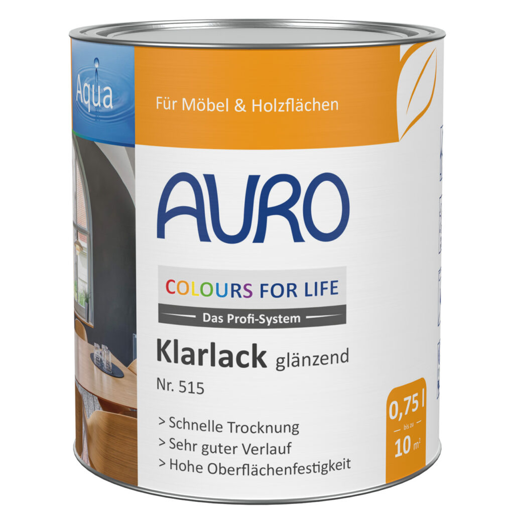 AURO COLOURS FOR LIFE Klarlack, glänzend in 0,75 Liter Dose – schnelltrocknend und speichelecht