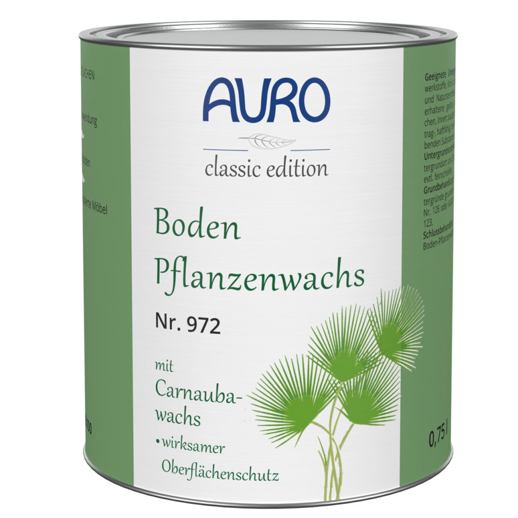 AURO Bodenpflanzenwachs Nr. 972 für Holz, 0,75 Liter Dose AURO Bodenpflanzenwachs Nr. 972 in 0,75 Liter Dose für hochwertige, schmutzabweisende Holzoberflächen