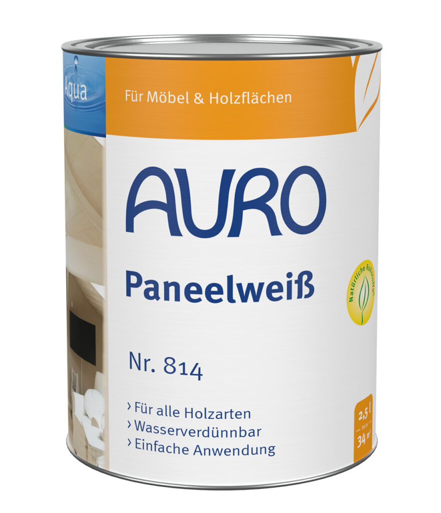 AURO Paneelweiß Nr. 814 Lasur 2,5 Liter Dose für Innenholz AURO Paneelweiß Nr. 814 in 2,5 Liter Dose – hochdeckende Lasur für helle Holzverkleidungen im Innenbereich