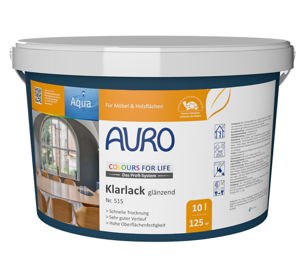 AURO COLOURS FOR LIFE Klarlack, glänzend im großen 10 Liter Gebinde – hochwertige Qualität für Innenbereiche