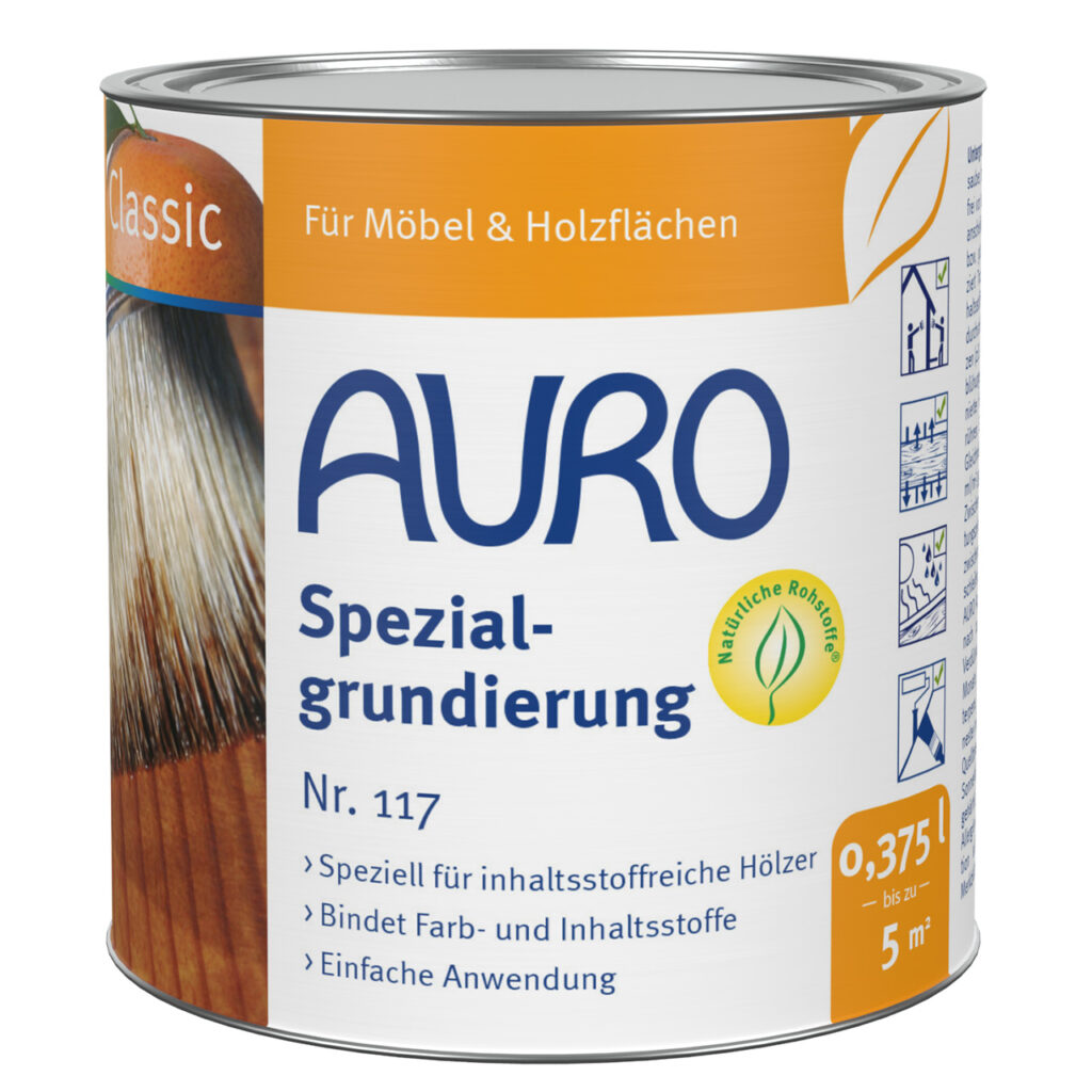 AURO Spezialgrundierung Nr. 117 – 0,375 Liter Dose für Holzschutz AURO Spezialgrundierung Nr. 117 in 0,375 Liter Dose – hochwertige Holzgrundierung für anspruchsvolle Hölzer