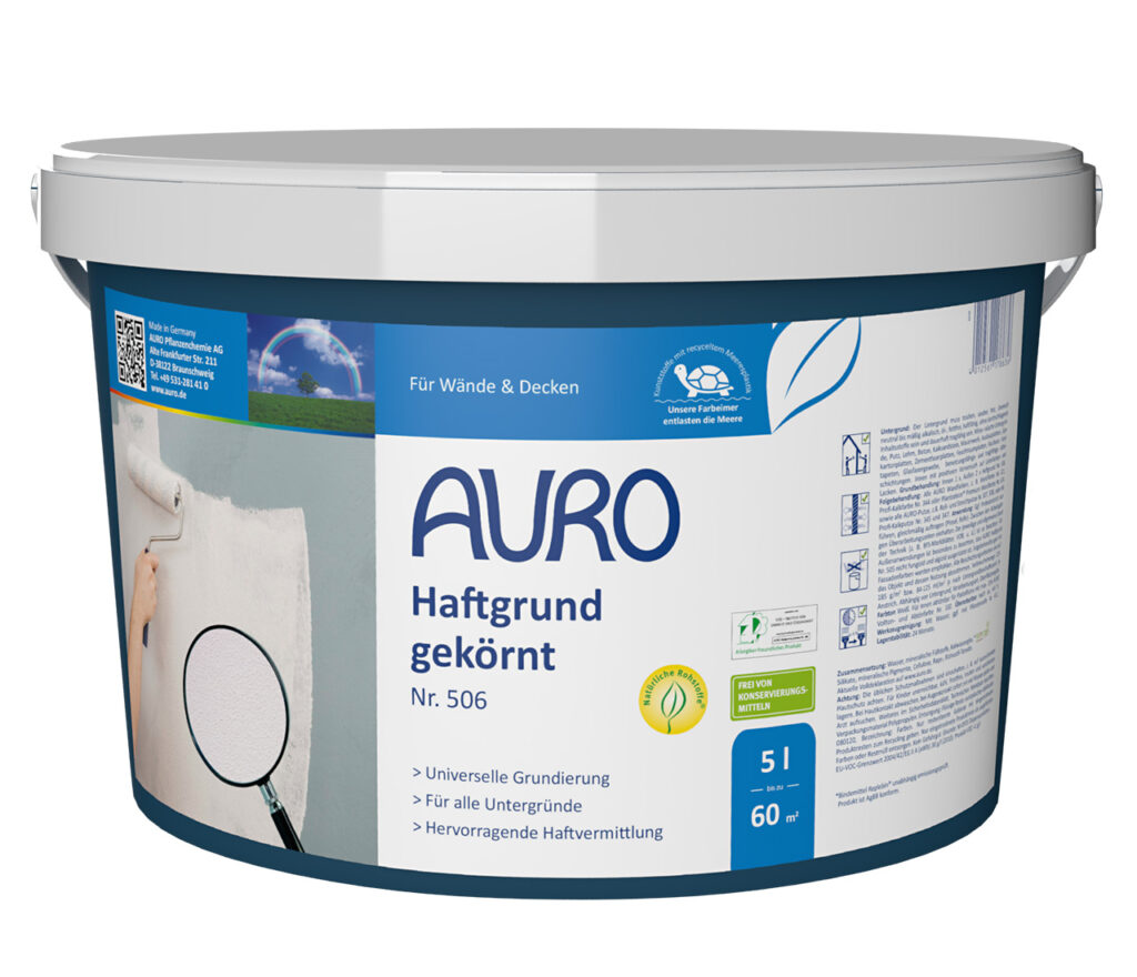 AURO Haftgrund Nr. 506, gekörnt, Grundierung 5 Liter Gebinde AURO Haftgrund, gekörnt Nr. 506 im 5 Liter Gebinde – konservierungsmittelfreie Grundierung für innen und außen