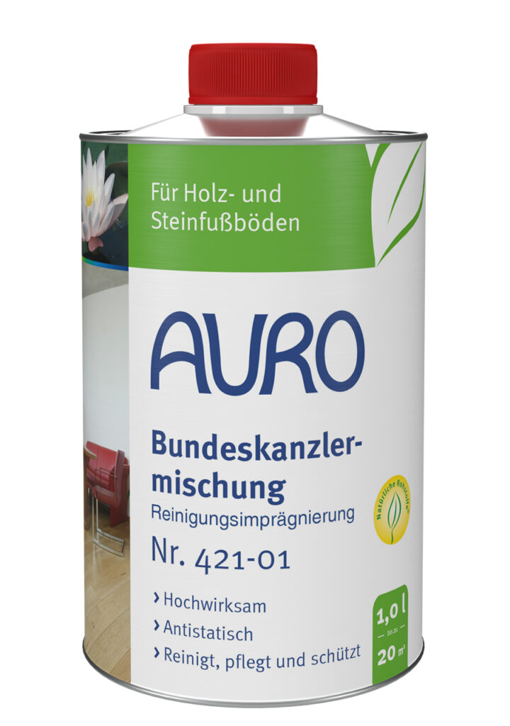 AURO Reinigungsimprägnierung Nr. 421-01 Blechflasche 1 Liter AURO Bundeskanzlermischung Reinigungsimprägnierung in 1 Liter Blechflasche für stark verschmutzte Holz- und Korkböden